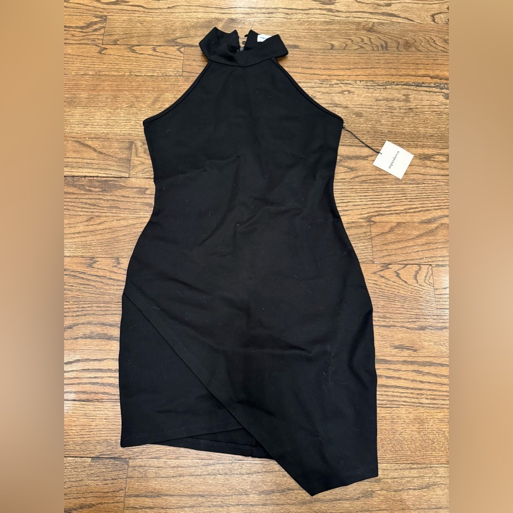 Superdown Black Halter Mini Dress Medium Revolve Asymmetrical Hem Bodycon